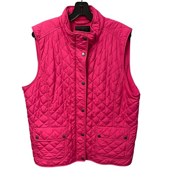 Talbots Pink Quilted Fleece Lined Zip Up Snap Button Puffer Vest Womens XL - Picture 1 of 6